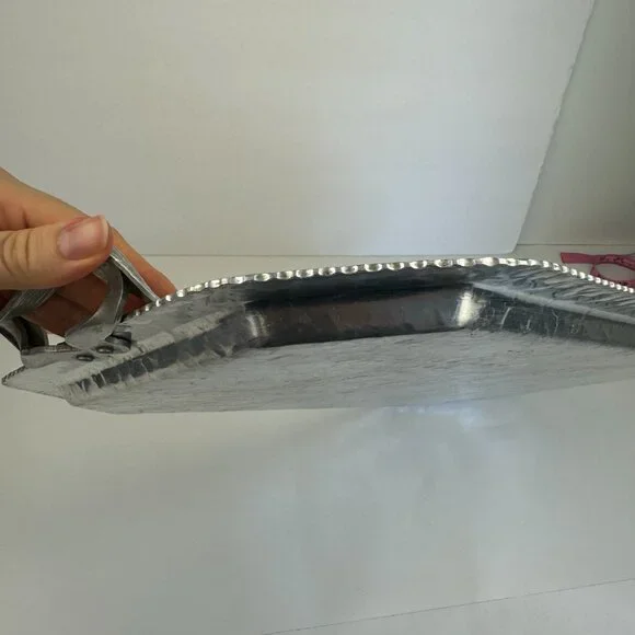 Vtg Deer‎ Geese Trade Continental Hand Wrought Hammered Aluminum Tray w Handles - Picture 10 of 11